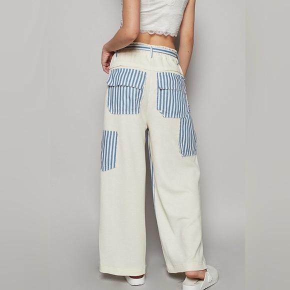 New POL Blue and White Striped Wide Leg Pants - Picture 3 of 13